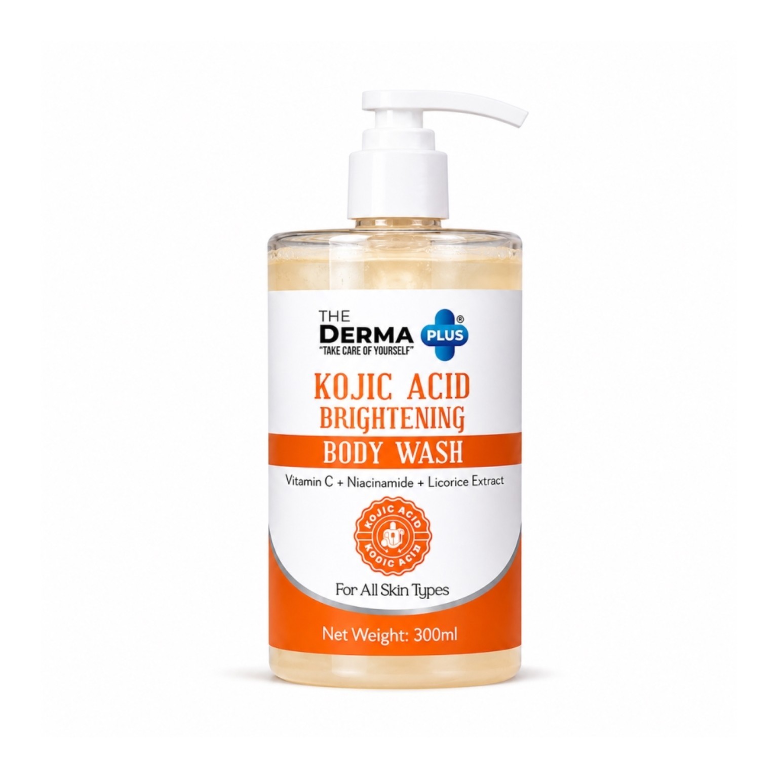 The Derma Plus Kojic Acid Brightening Body Wash pump bottle